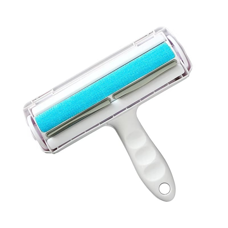 Roller brush with blue rubber pad on a white background