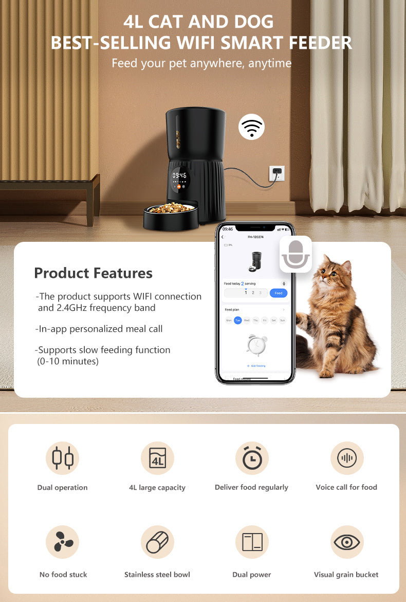 Automatic Smart Pet Feeder – Convenient, Customizable Feeding for Cats and Dogs