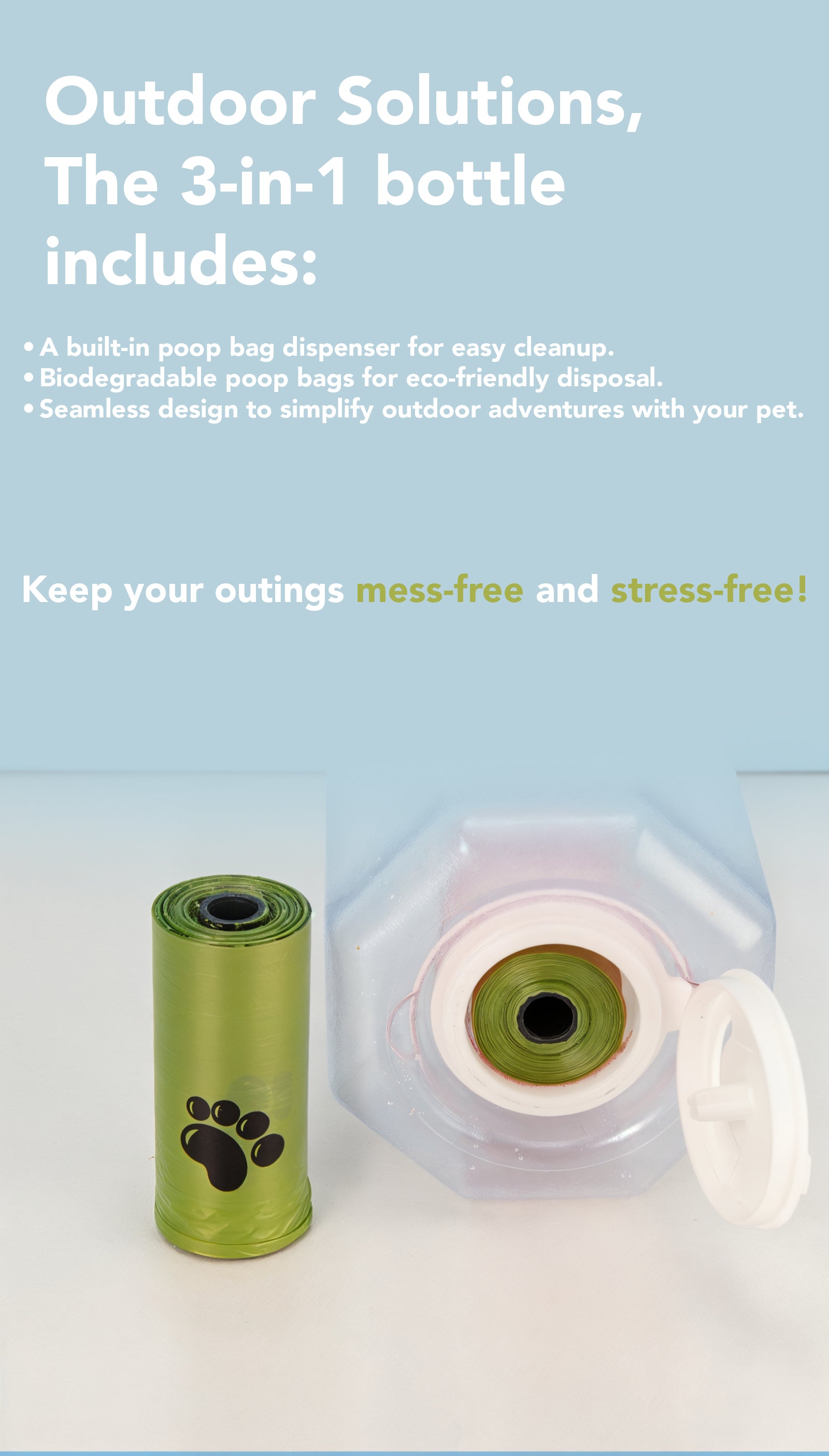 3-in-1 Pet Travel Bottle: Treats, Water, and Poop Bags