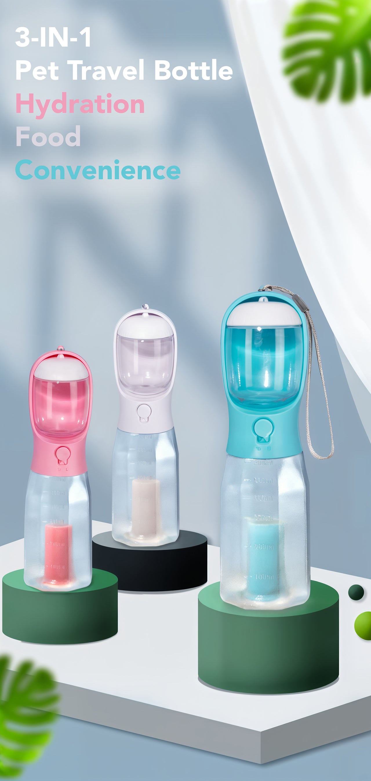 3-in-1 Pet Travel Bottle: Treats, Water, and Poop Bags