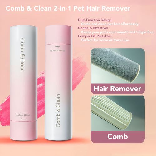 Comb & Clean 2-in-1 Pet Hair Remover Comb - For Cats, Dogs & Multi-Surface Cleaning